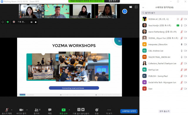 10월 12일 이스라엘 프로그램 ‘YOZMA WORKSHOPS’의 오리엔테이션이 온라인으로 이뤄지고 있다. (출처: 요즈마그룹코리아)